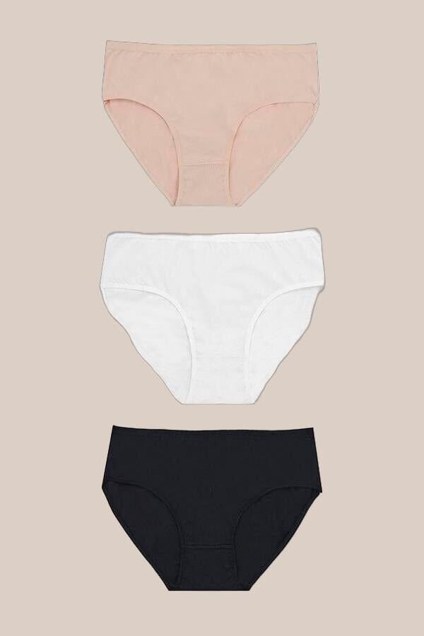 Arias Closet Büyük Beden Pamuklu Siyah Beyaz Ten Rengi 3'lü Külot