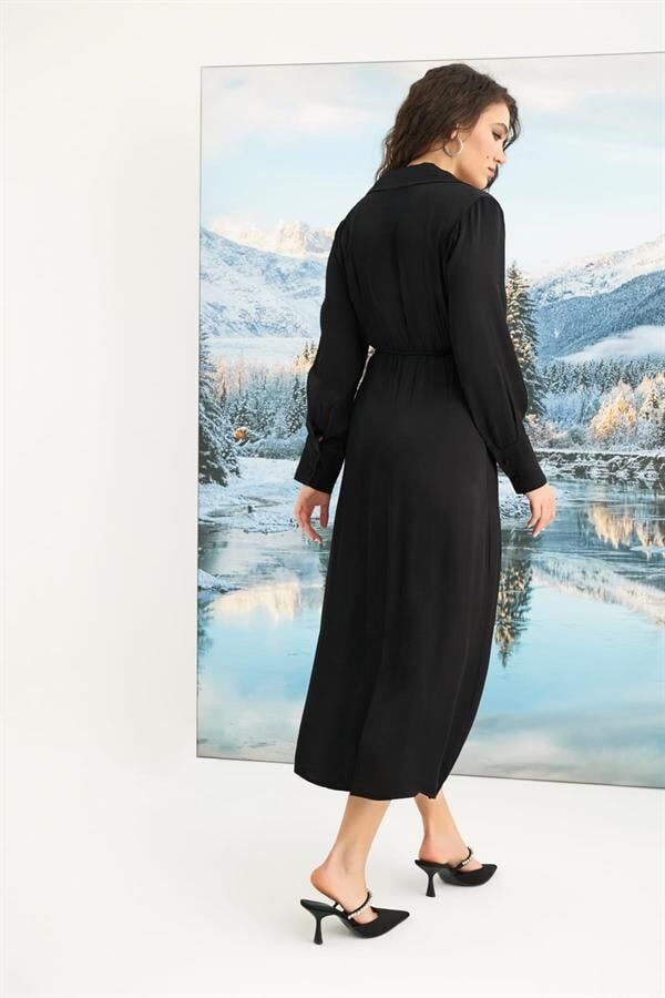 Arias Closet %100 Viskon Uzun Kollu Saten Elbise