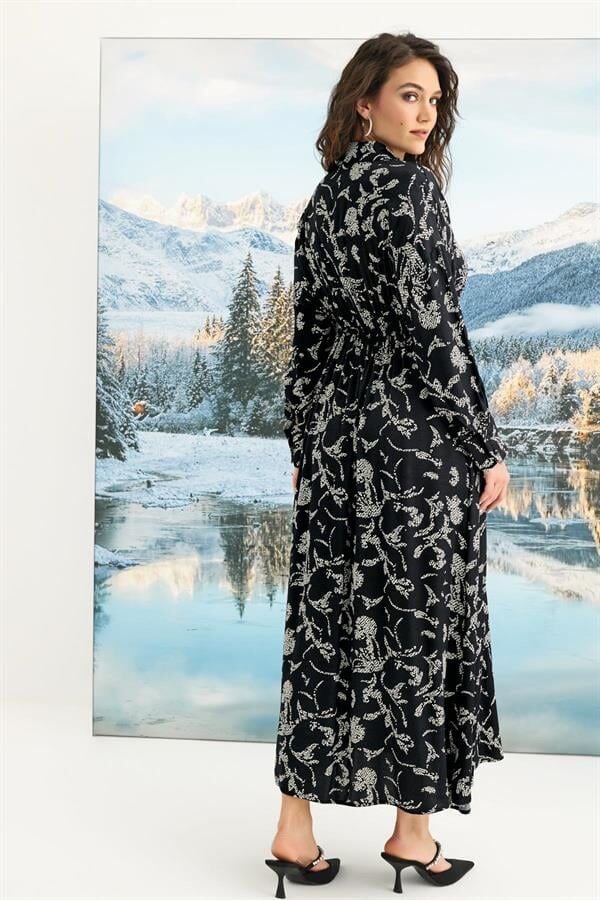 Arias Closet %100 Viskon Desenli Truvakar Kollu Saten Elbise