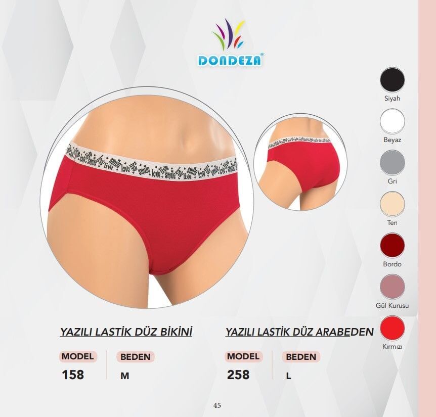 Dondeza 258 Beli Yazılı Düz Bayan Arabeden Bikini 12'li