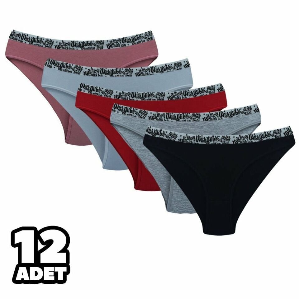 Dondeza 258 Beli Yazılı Düz Bayan Arabeden Bikini 12'li