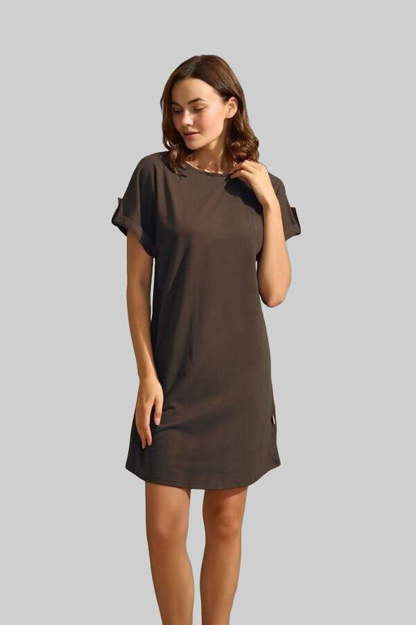 Günlük Kısa Kol Bisiklet Yaka Cotton Düz Yazlık Kısa Kahve Pijama Takımı