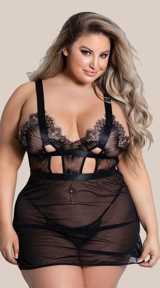 Özel Tasarım Büyük Beden Göğüs Altı Şeritli Askılı Fantezi Gecelik