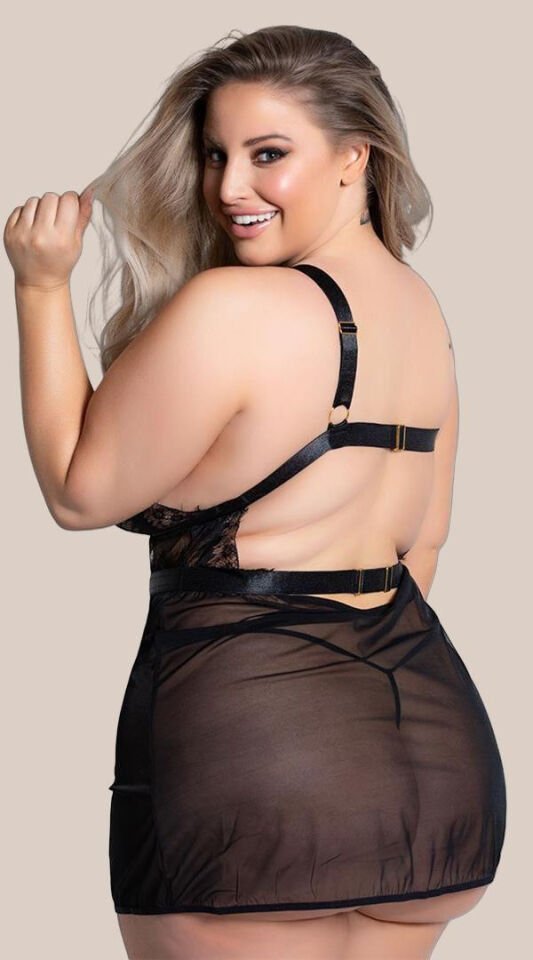 Özel Tasarım Büyük Beden Göğüs Altı Şeritli Askılı Fantezi Gecelik