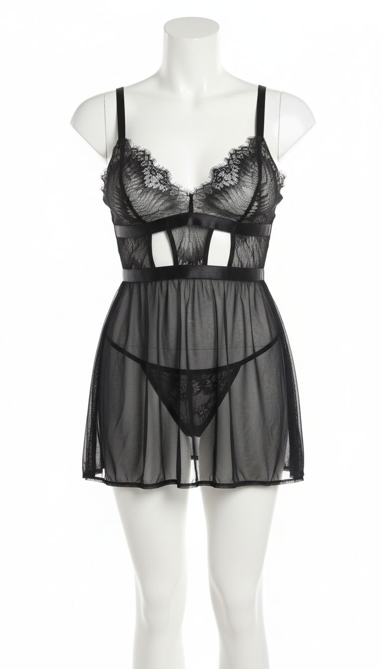 Özel Tasarım Büyük Beden Göğüs Altı Şeritli Askılı Fantezi Gecelik