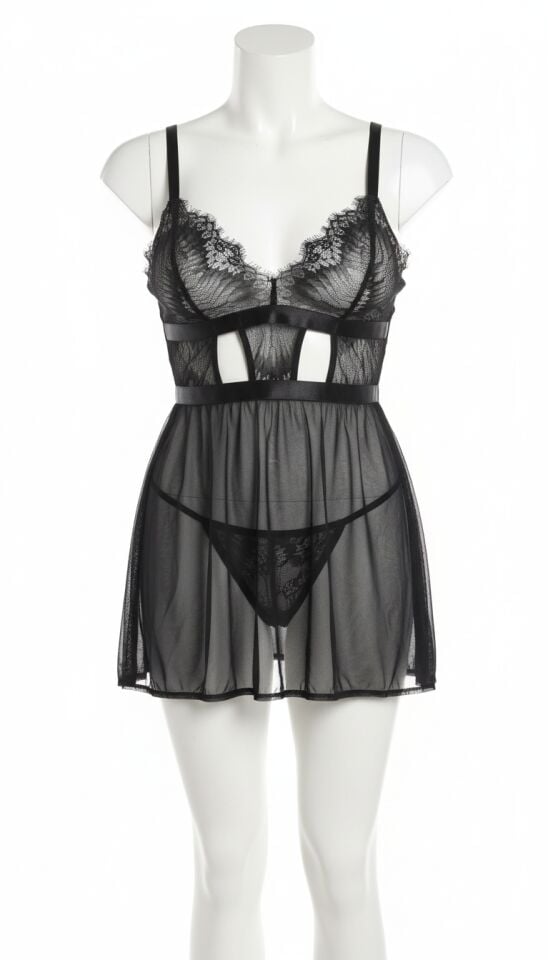 Arias Closet Özel Tasarım Büyük Beden Göğüs Altı Şeritli Askılı Fantezi Gecelik