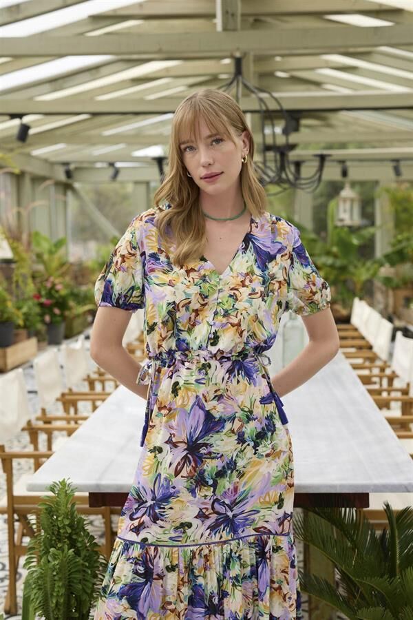 Arias Closet %100 Viskon Çiçek ve Yaprak Desenli Elbise