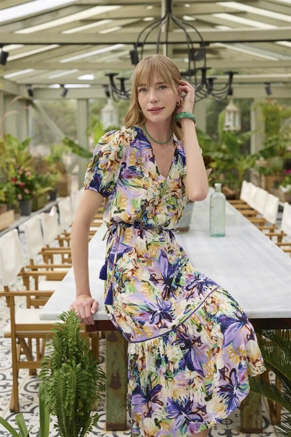 Arias Closet %100 Viskon Çiçek ve Yaprak Desenli Elbise