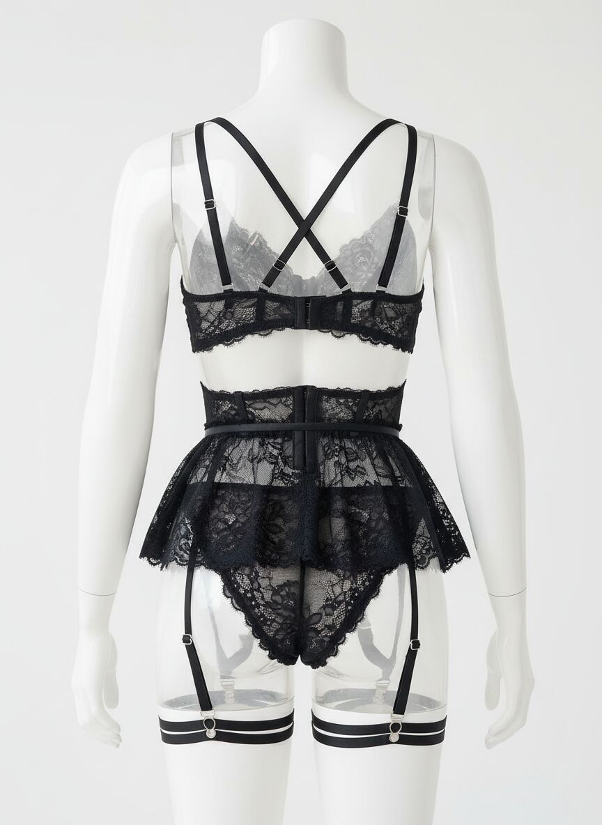 Arias Closet Siyah Dantelli Göğüs İp Detaylı Fantezi Jartiyer Takımı