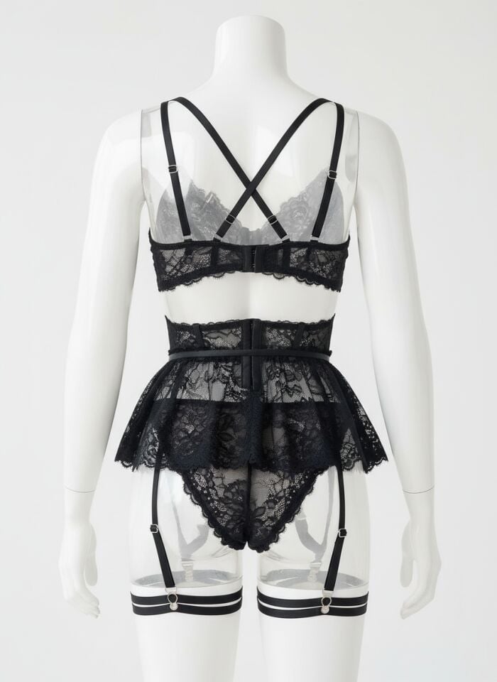 Arias Closet Siyah Dantelli Göğüs İp Detaylı Fantezi Jartiyer Takımı