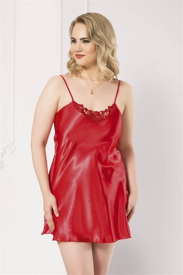 Arias Closet Büyük Beden Kırmızı Kısa Saten Gecelik