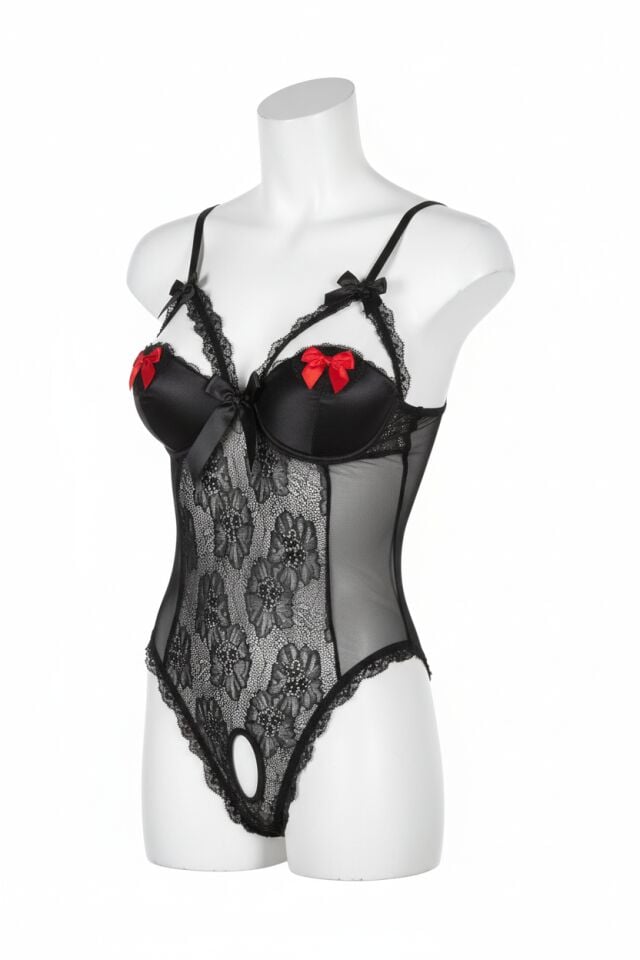 Arias Closet Siyah Özel Bölgesi Açık Fantezi Dantelli Body