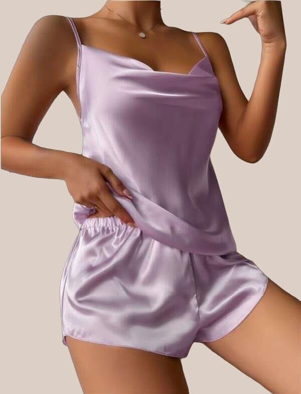 Arias Closet Lila İnce Askılı Saten Şortlu Takım