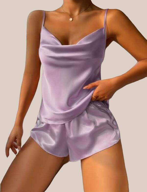 Arias Closet Lila İnce Askılı Saten Şortlu Takım