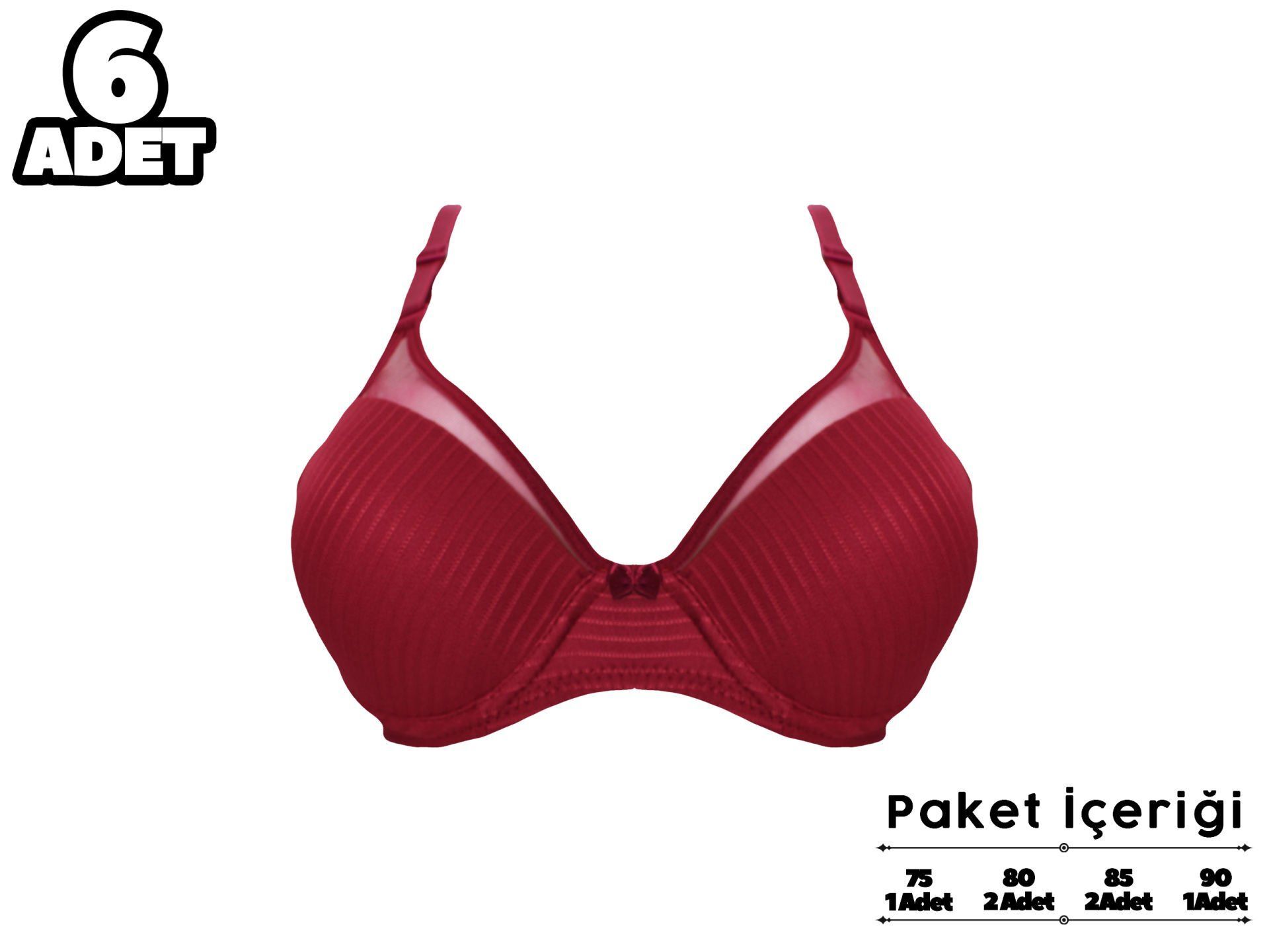 Liza 2240 Bordo Balenli Destekli Sütyen 6'lı