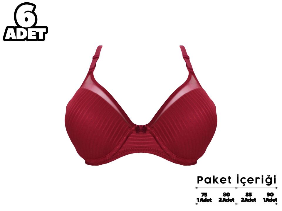 Liza 2240 Bordo Balenli Destekli Sütyen 6'lı