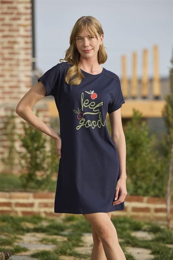 Arias Closet Meyve ve Yaprak Baskılı Dantelli ''Feel Good'' Gecelik