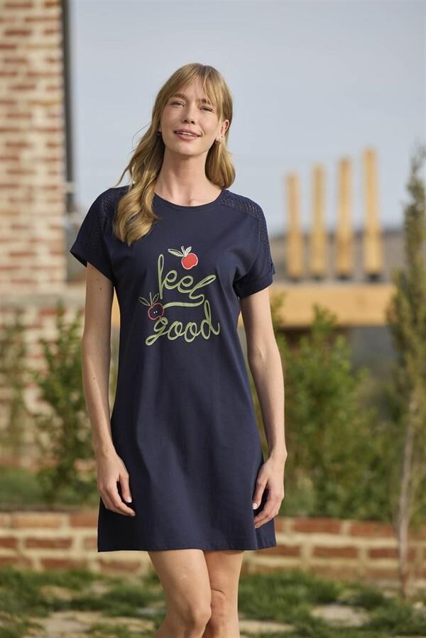 Arias Closet Meyve ve Yaprak Baskılı Dantelli ''Feel Good'' Gecelik