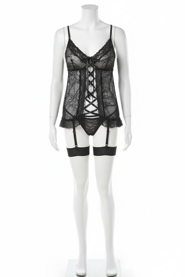 Arias Closet Özel Tasarım Büyük Beden Kurdelalı Fantezi Gecelik