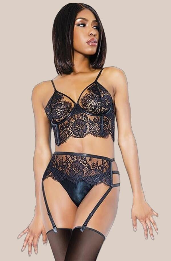 Arias Closet Siyah Dantel İşlemeli Büstiyer Fantezi Jartiyer Takımı