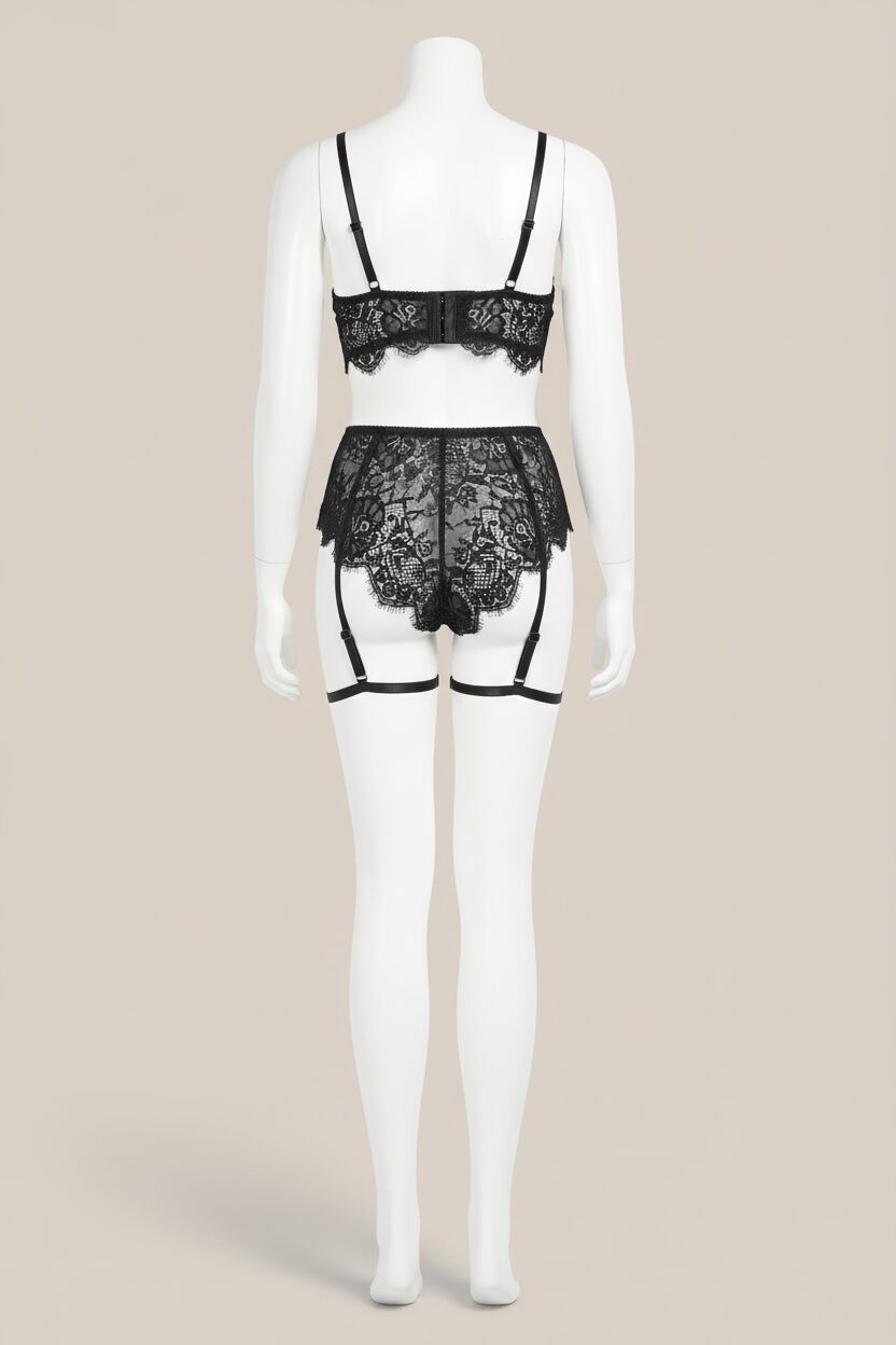 Arias Closet Siyah Dantel İşlemeli Büstiyer Fantezi Jartiyer Takımı