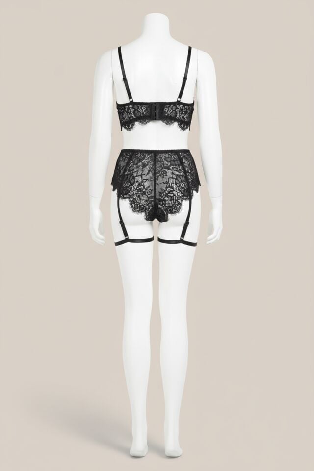 Arias Closet Siyah Dantel İşlemeli Büstiyer Fantezi Jartiyer Takımı