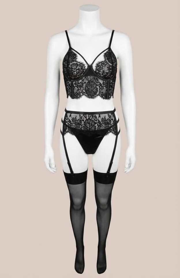 Siyah Dantel İşlemeli Büstiyer Fantezi Jartiyer Takımı