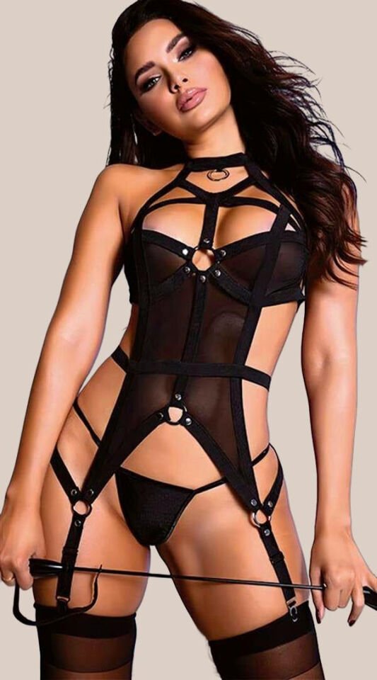 Arias Closet Siyah Transparan İp Detaylı Fantezi Jartiyer Takımı