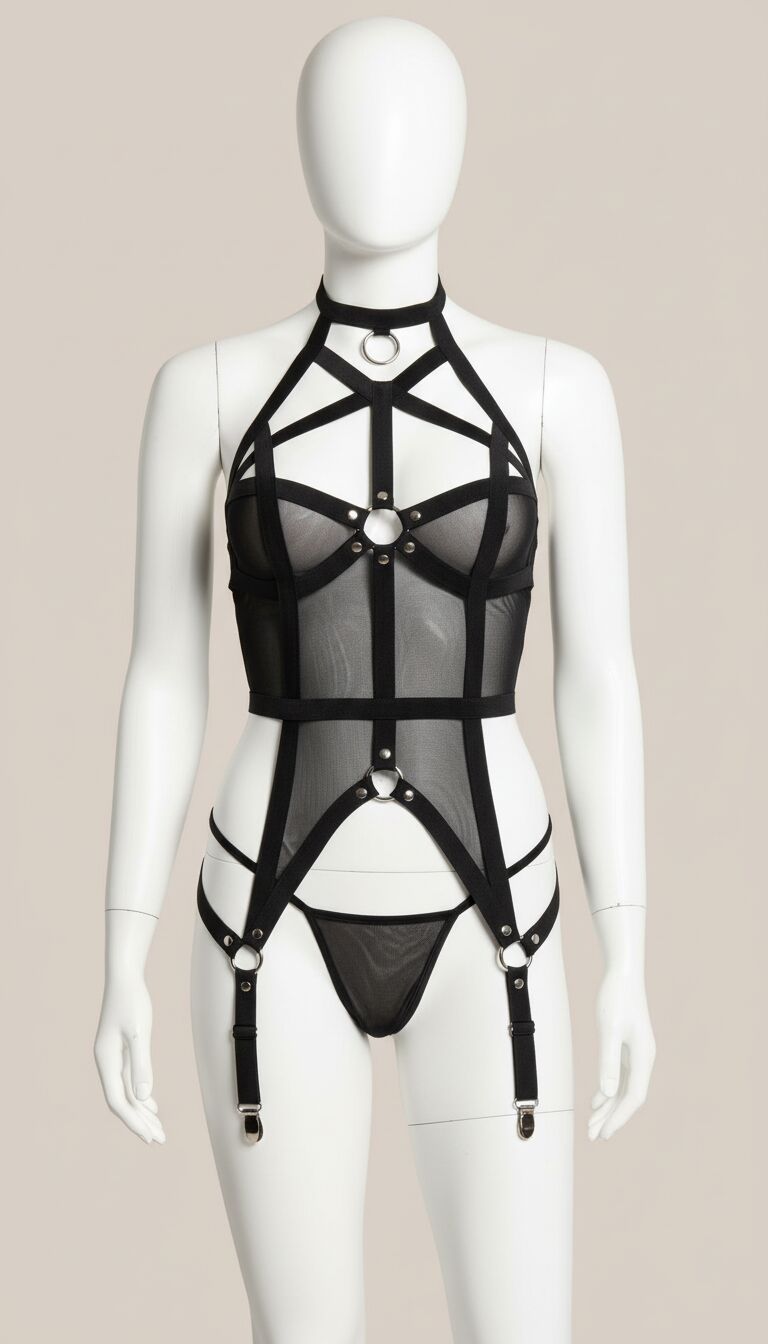 Arias Closet Siyah Transparan İp Detaylı Fantezi Jartiyer Takımı