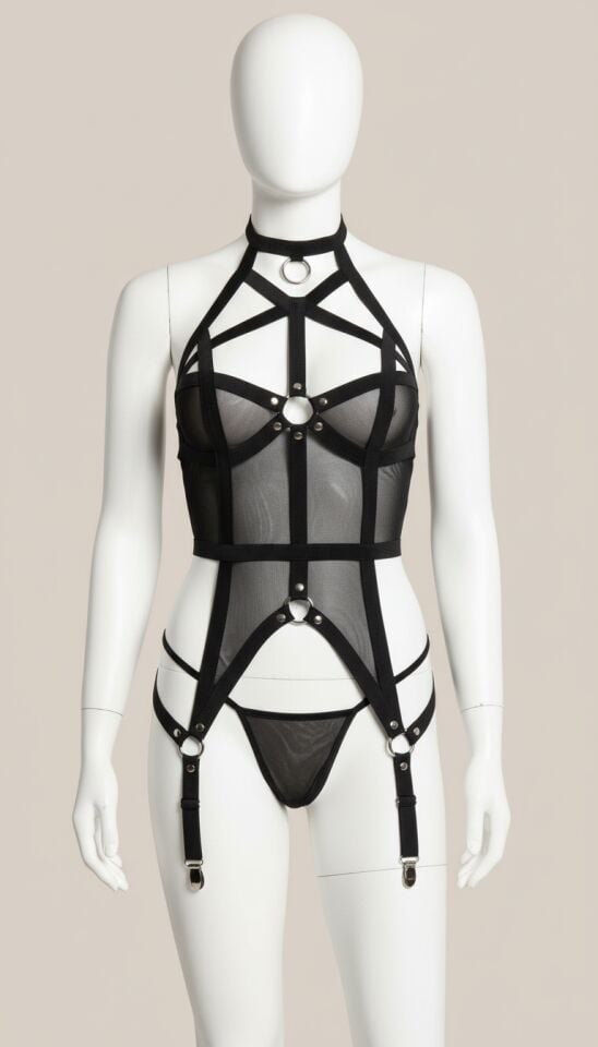 Arias Closet Siyah Transparan İp Detaylı Fantezi Jartiyer Takımı