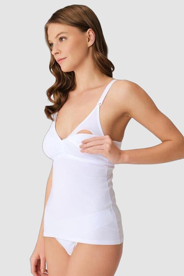 Modal Pamuklu Lohusa Önden Açılan Beyaz Emzirme Atleti