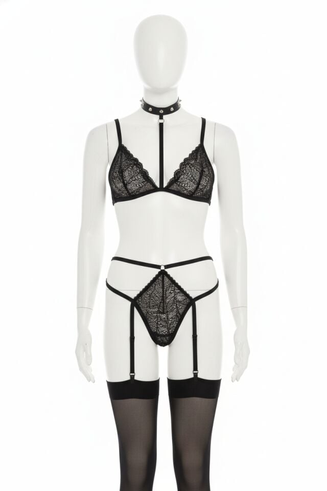 Arias Closet Siyah Bant Detaylı Fantezi Sütyenli Jartiyer Takımı