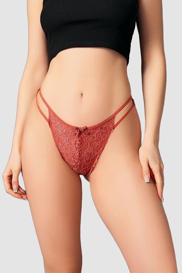 Kiremit Dantelli Arkası Açık Fantezi Külot