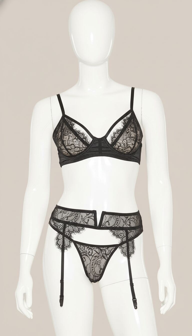 Arias Closet Siyah Dantelli Fantezi Jartiyer Takımı