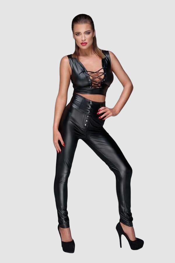 Arias Closet Siyah Dekolteli Fantezi Deri Tulum