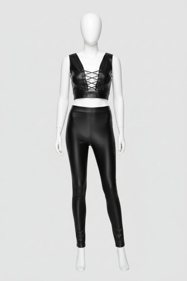 Arias Closet Siyah Dekolteli Fantezi Deri Tulum