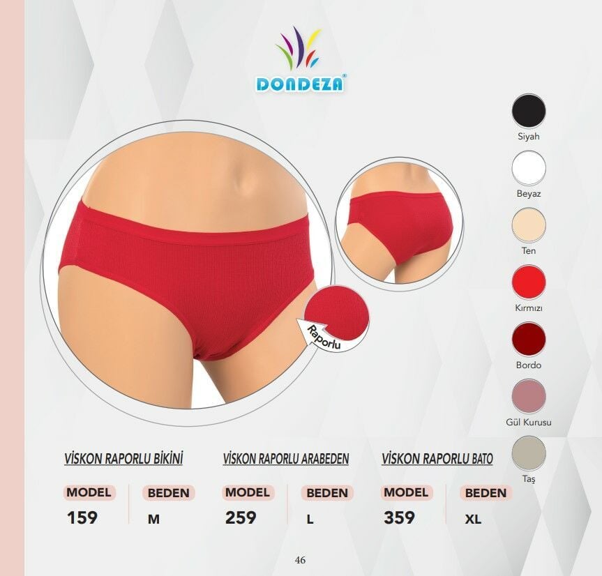 Dondeza 259 Viskon Fitilli Raporlu Bayan Ara Beden Bikini 12'li