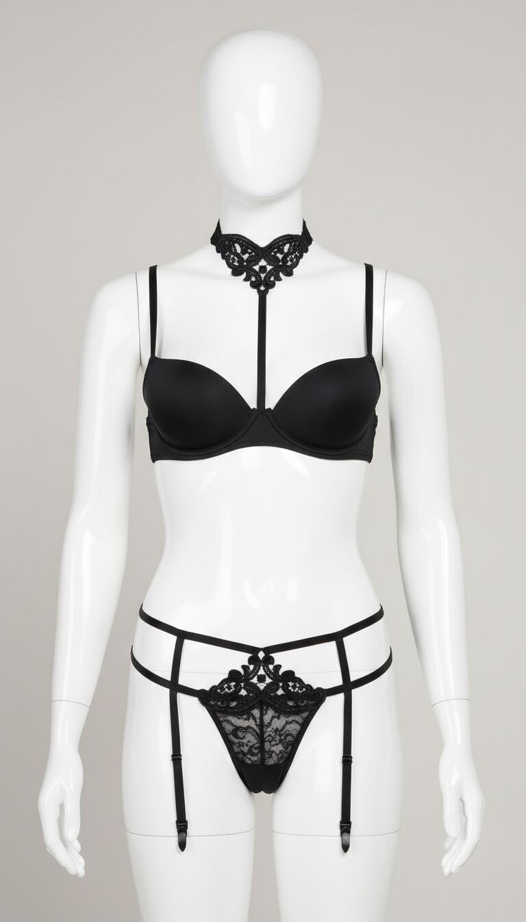 Arias Closet Siyah Göğüsü Açık Güpür Detaylı Fantezi Jartiyer Takımı