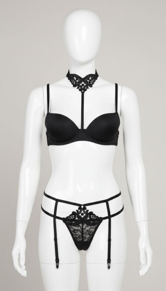 Arias Closet Siyah Göğüsü Açık Güpür Detaylı Fantezi Jartiyer Takımı