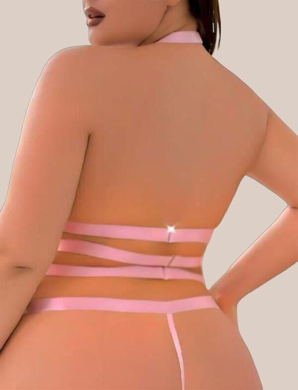 Arias Closet Büyük Beden Pembe Dantel İşlemeli Zincir Detaylı Jartiyer Takımı