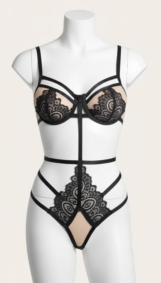 Arias Closet Siyah Özel Bölgesi Açık Dantelli Fantezi Body