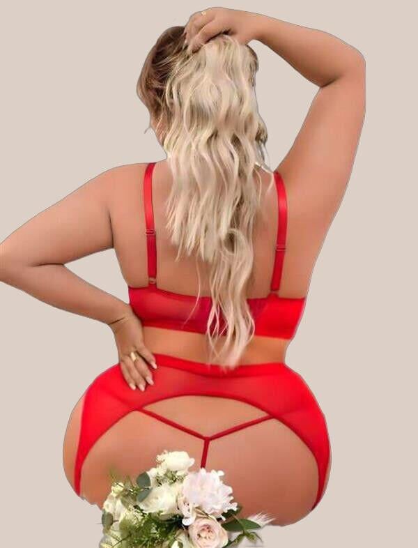 Arias Closet Büyük Beden Kırmızı Dantel İşlemeli Fantezi Jartiyer Takımı