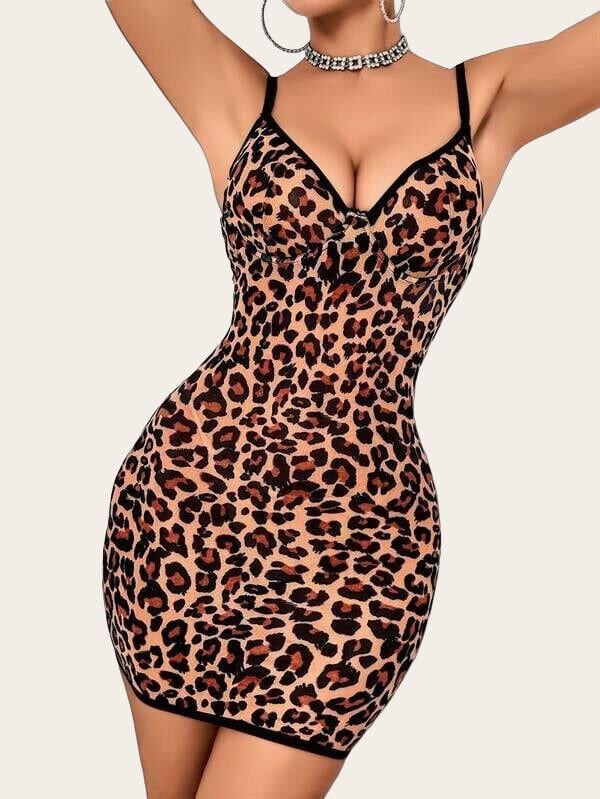 Arias Closet Leopar Desenli Sırt Dekolteli Fantezi Gecelik