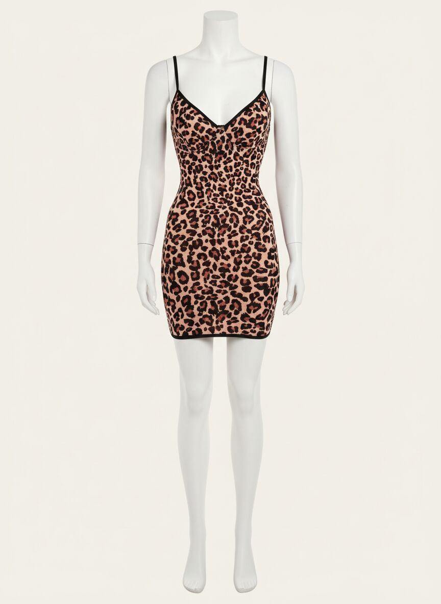 Leopar Desenli Sırt Dekolteli Fantezi Gecelik