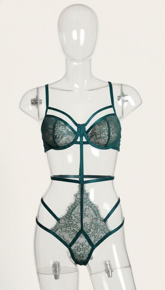 Arias Closet Yeşil Özel Bölgesi Açık Dantelli Fantezi Body