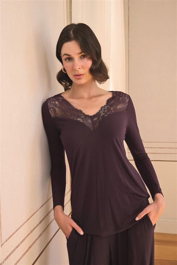 Arias Closet Uzun Kollu ve Dantelli Pijama Takımı