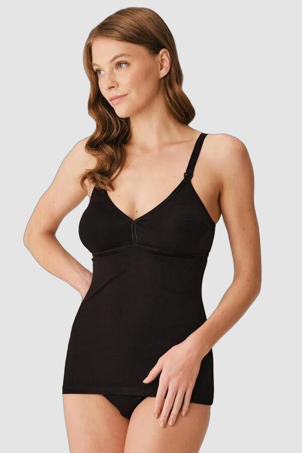 Modal Pamuklu Lohusa Önden Açılan Siyah Emzirme Atleti