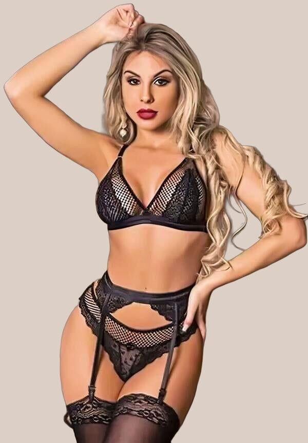 Siyah Dantel İşlemeli Fileli Fantezi Jartiyer Takımı