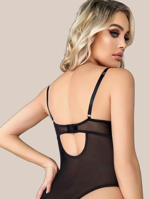 Arias Closet Siyah Dantel İşlemeli Özel Bölgesi Açık Fantezi Body Jartiyer Takımı