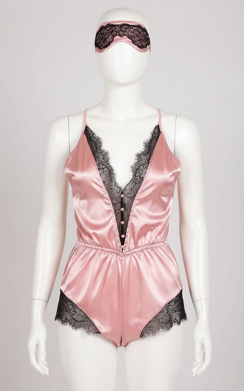 Arias Closet Pembe Dantelli Sırtı Çapraz Saten Şort Tulum